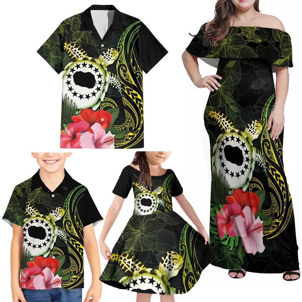 Kia Orana Cook Islands Family Matching Off Shoulder Maxi Dress and Hawaiian Shirt Turtle and Hibiscus Polynesian Pattern