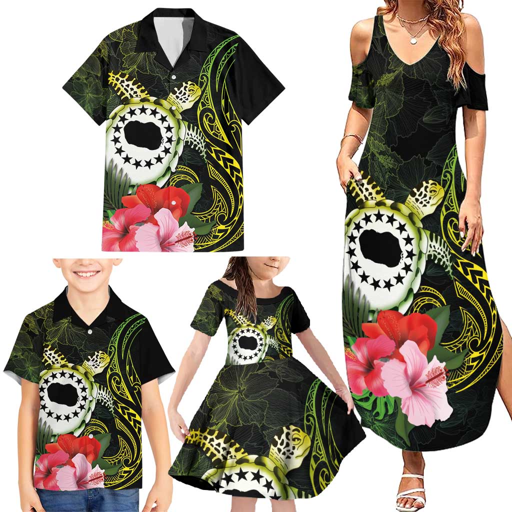 Kia Orana Cook Islands Family Matching Summer Maxi Dress and Hawaiian Shirt Turtle and Hibiscus Polynesian Pattern