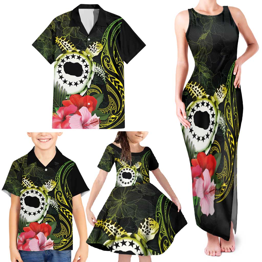 Kia Orana Cook Islands Family Matching Tank Maxi Dress and Hawaiian Shirt Turtle and Hibiscus Polynesian Pattern