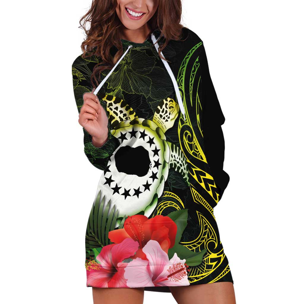 Kia Orana Cook Islands Hoodie Dress Turtle and Hibiscus Polynesian Pattern