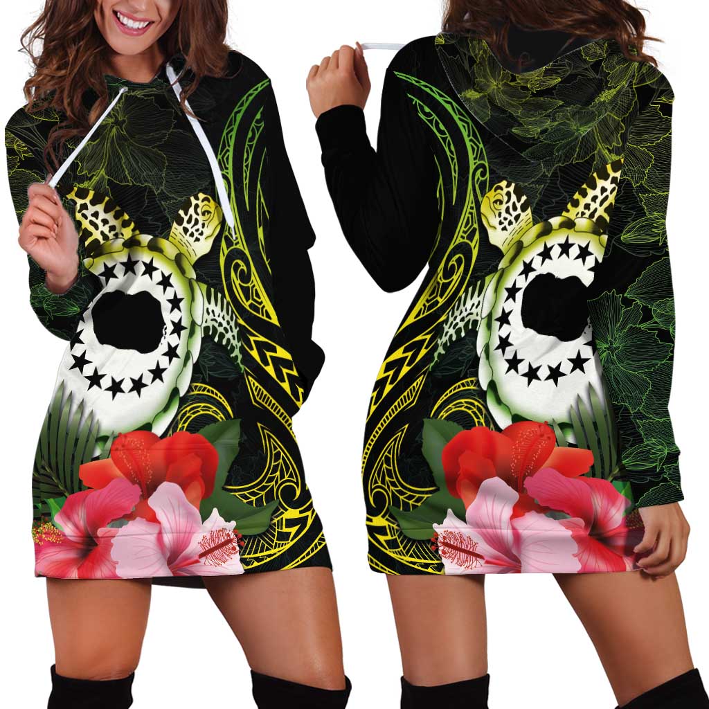 Kia Orana Cook Islands Hoodie Dress Turtle and Hibiscus Polynesian Pattern LT03 - Polynesian Pride