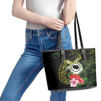 Kia Orana Cook Islands Leather Tote Bag Turtle and Hibiscus Polynesian Pattern LT03 - Polynesian Pride
