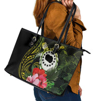 Kia Orana Cook Islands Leather Tote Bag Turtle and Hibiscus Polynesian Pattern LT03 - Polynesian Pride