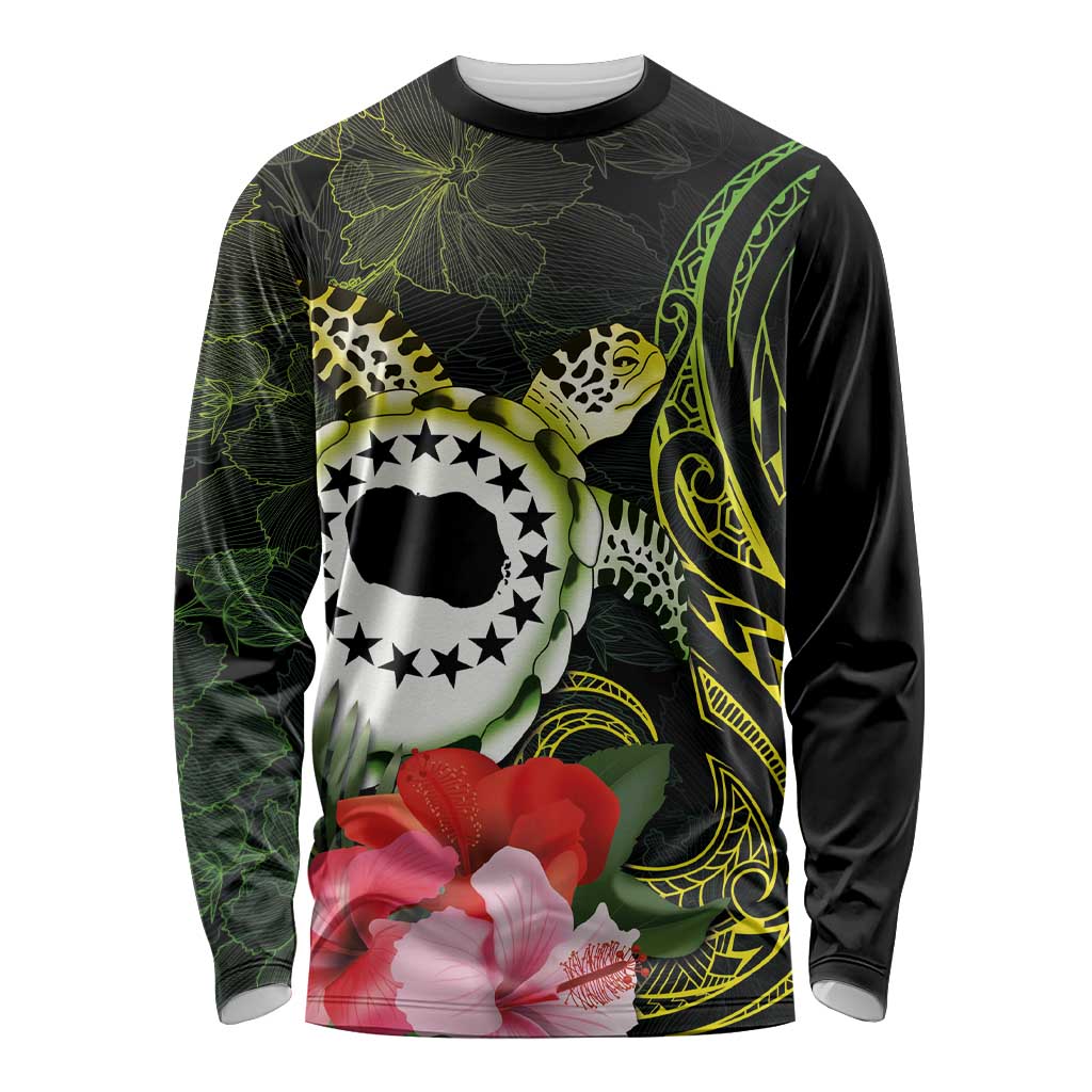 Kia Orana Cook Islands Long Sleeve Shirt Turtle and Hibiscus Polynesian Pattern