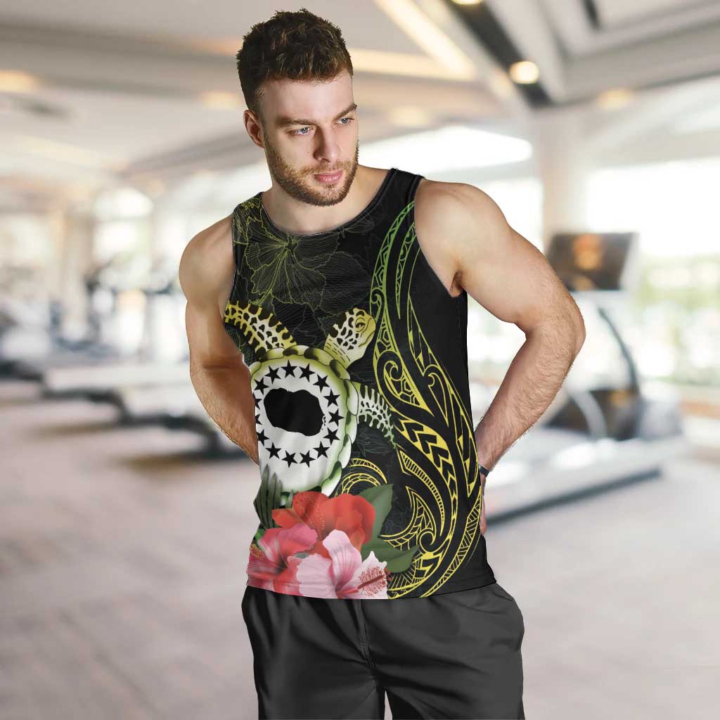 Kia Orana Cook Islands Men Tank Top Turtle and Hibiscus Polynesian Pattern LT03 Yellow - Polynesian Pride