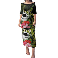 Kia Orana Cook Islands Puletasi Turtle and Hibiscus Polynesian Pattern LT03 Long Dress Yellow - Polynesian Pride