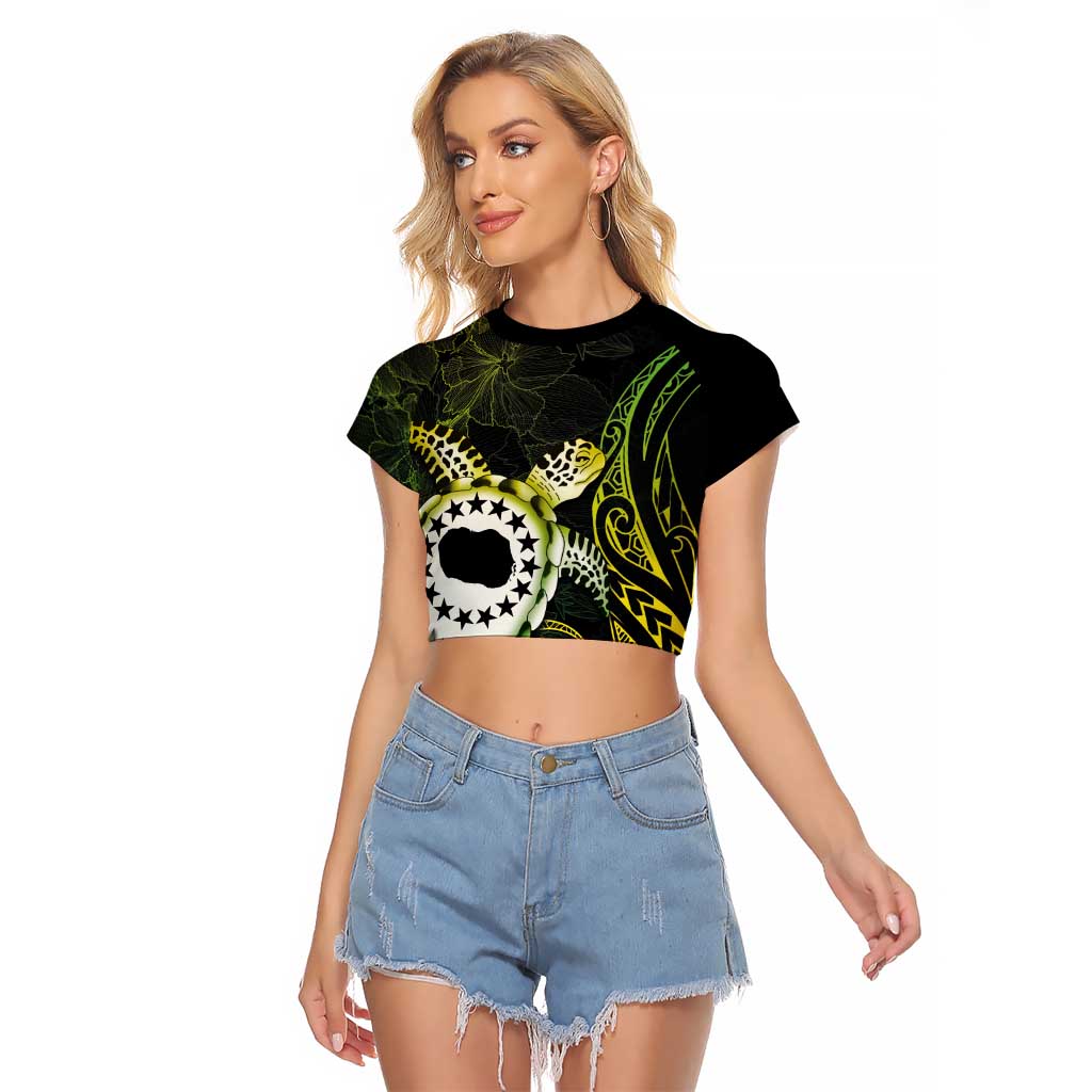 Kia Orana Cook Islands Raglan Cropped T Shirt Turtle and Hibiscus Polynesian Pattern