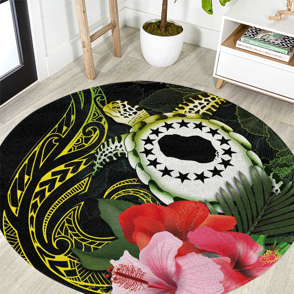 Kia Orana Cook Islands Round Carpet Turtle and Hibiscus Polynesian Pattern