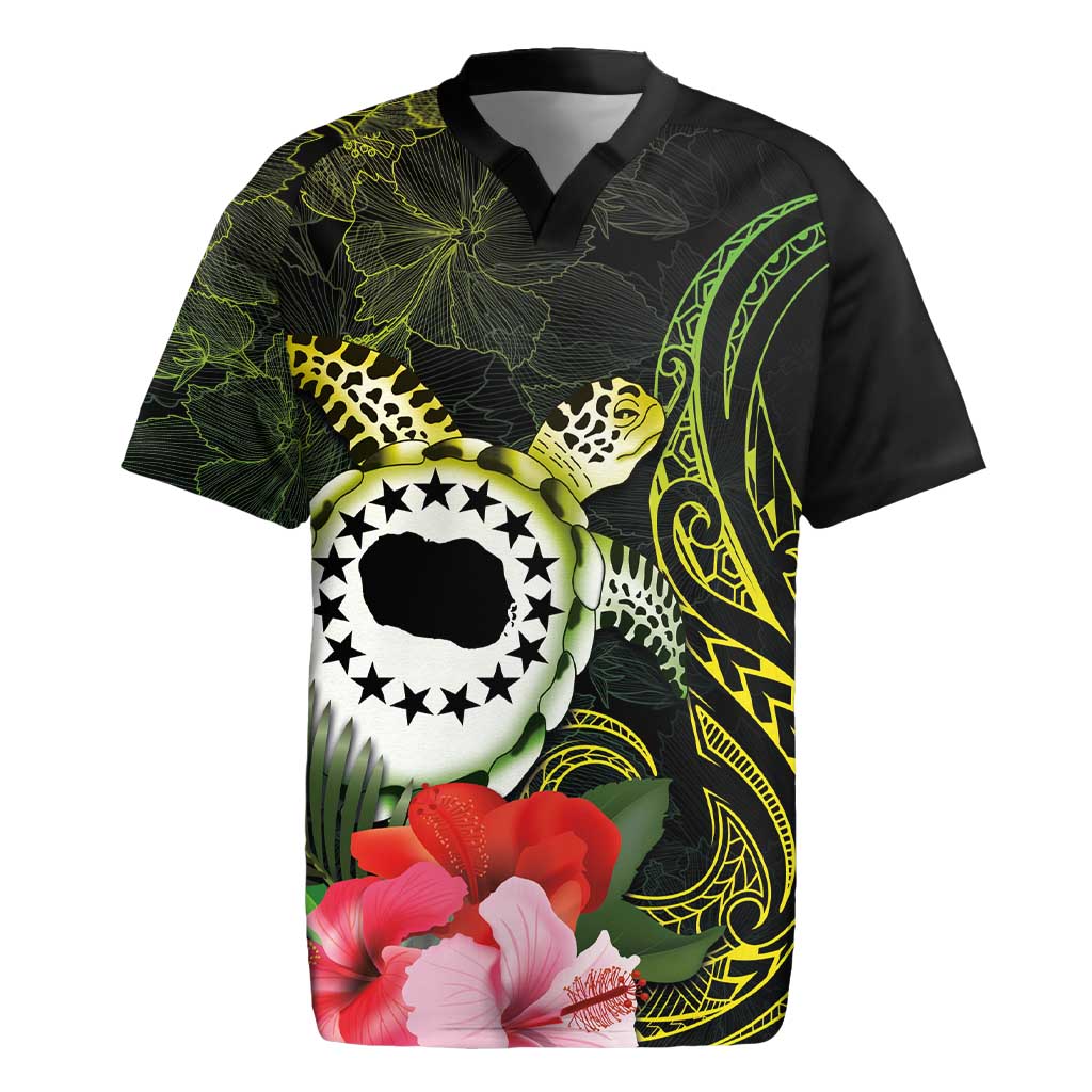 Kia Orana Cook Islands Rugby Jersey Turtle and Hibiscus Polynesian Pattern LT03 Yellow - Polynesian Pride