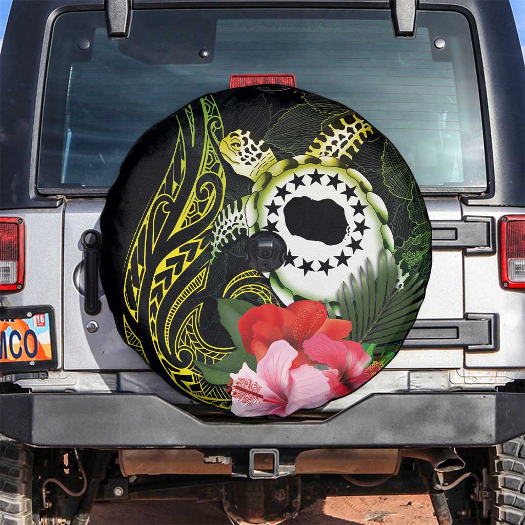 Kia Orana Cook Islands Spare Tire Cover Turtle and Hibiscus Polynesian Pattern