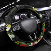 Kia Orana Cook Islands Steering Wheel Cover Turtle and Hibiscus Polynesian Pattern LT03 Universal Fit Yellow - Polynesian Pride