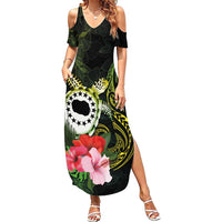 Kia Orana Cook Islands Summer Maxi Dress Turtle and Hibiscus Polynesian Pattern LT03 Women Yellow - Polynesian Pride
