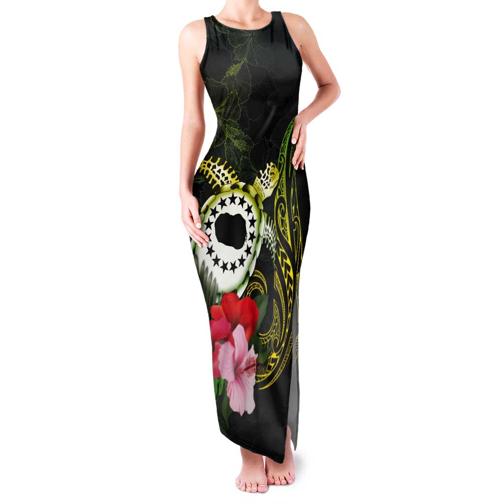 Kia Orana Cook Islands Tank Maxi Dress Turtle and Hibiscus Polynesian Pattern LT03 Women Yellow - Polynesian Pride