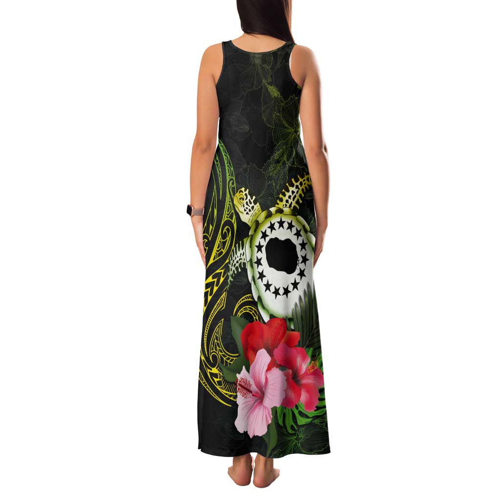 Kia Orana Cook Islands Tank Maxi Dress Turtle and Hibiscus Polynesian Pattern LT03 - Polynesian Pride