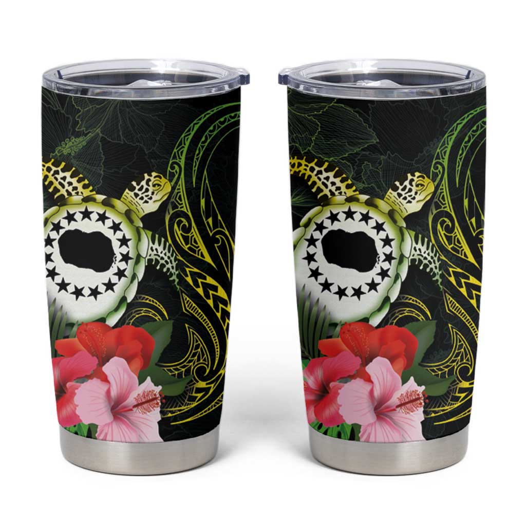 Kia Orana Cook Islands Tumbler Cup Turtle and Hibiscus Polynesian Pattern LT03 Yellow - Polynesian Pride