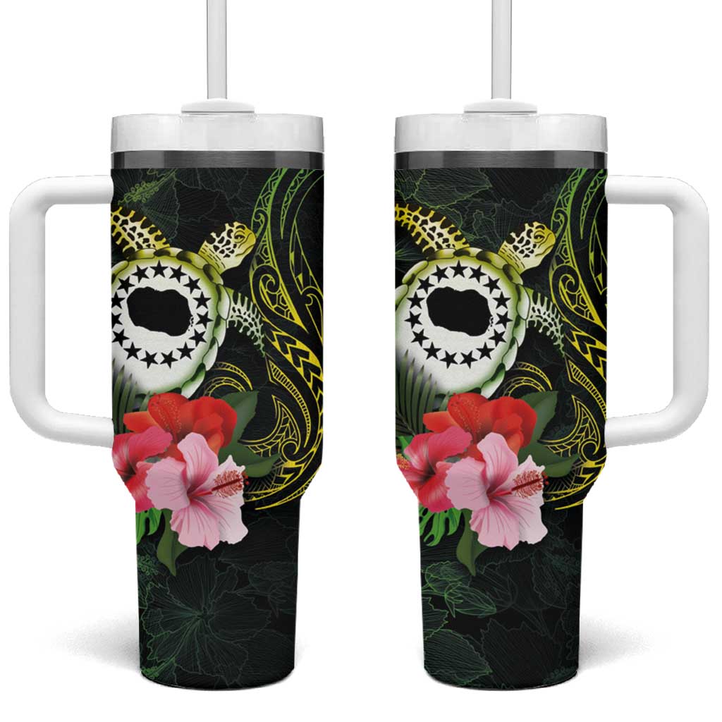 Kia Orana Cook Islands Tumbler With Handle Turtle and Hibiscus Polynesian Pattern