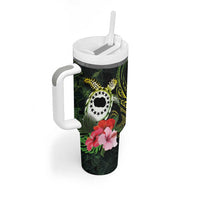 Kia Orana Cook Islands Tumbler With Handle Turtle and Hibiscus Polynesian Pattern LT03 - Polynesian Pride