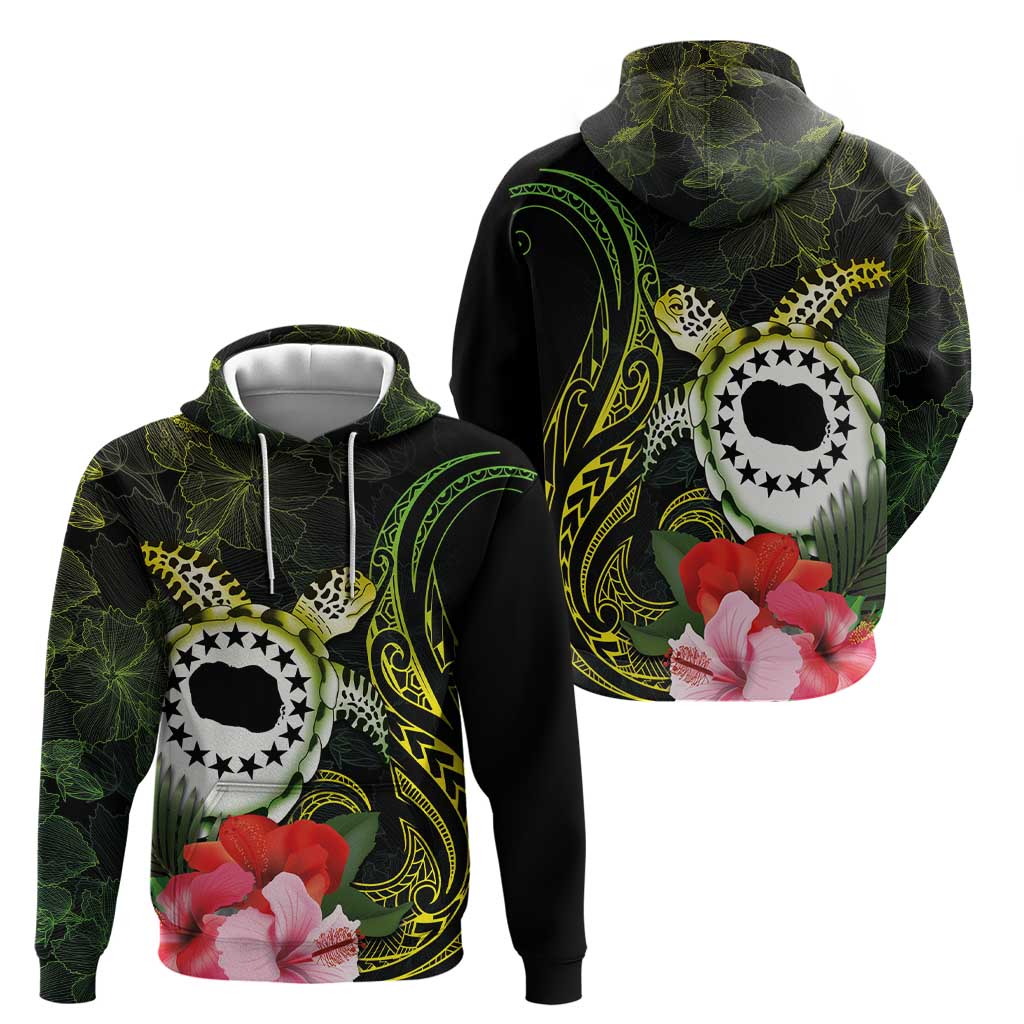 Kia Orana Cook Islands Zip Hoodie Turtle and Hibiscus Polynesian Pattern