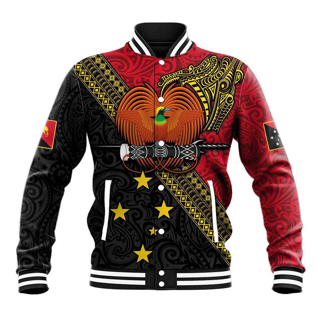 Papua New Guinea Goroka Show Baseball Jacket Bird-of-paradise and Melanesian Tattoo Pattern LT03 Unisex Red - Polynesian Pride
