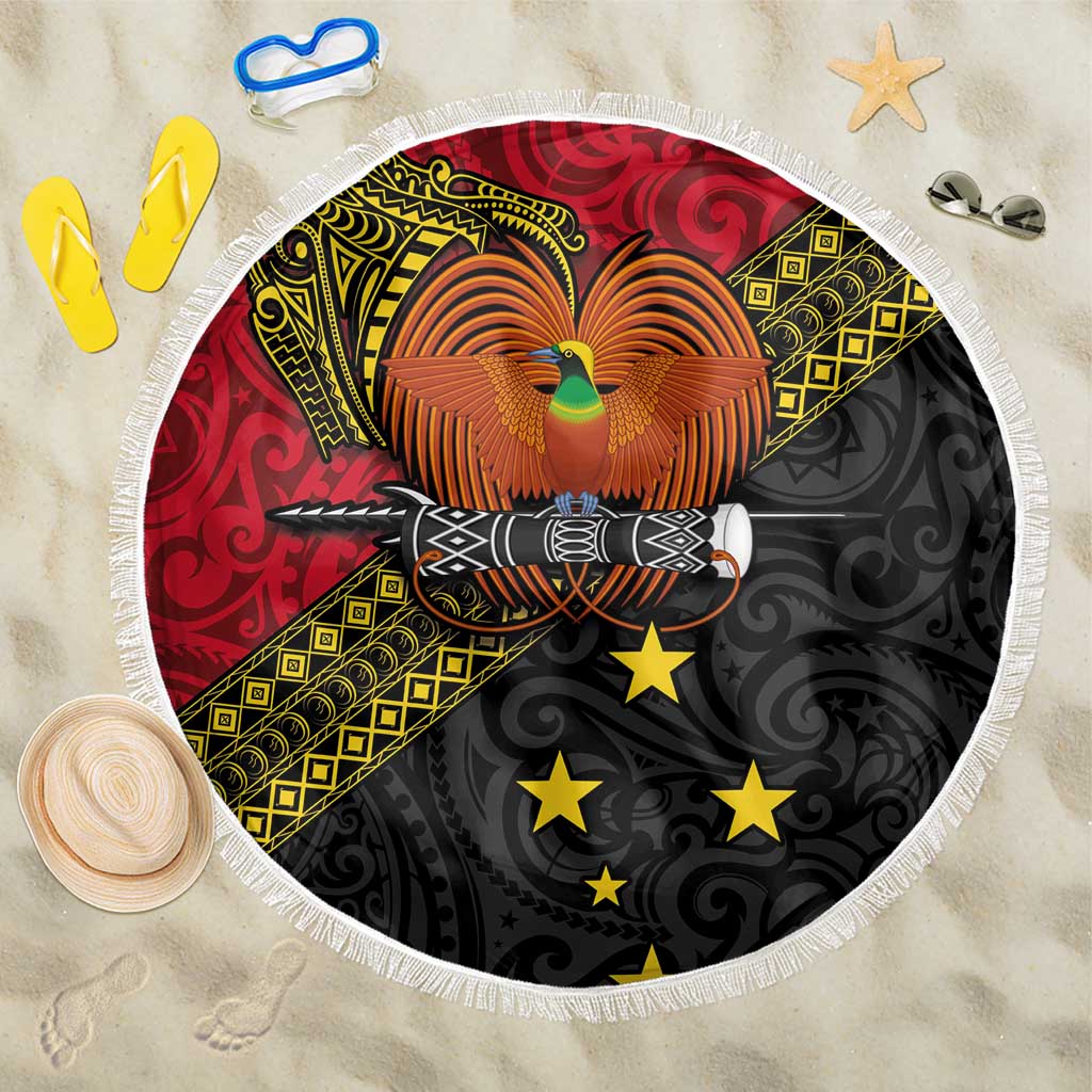Papua New Guinea Goroka Show Beach Blanket Bird-of-paradise and Melanesian Tattoo Pattern LT03 One Size 150cm Red - Polynesian Pride