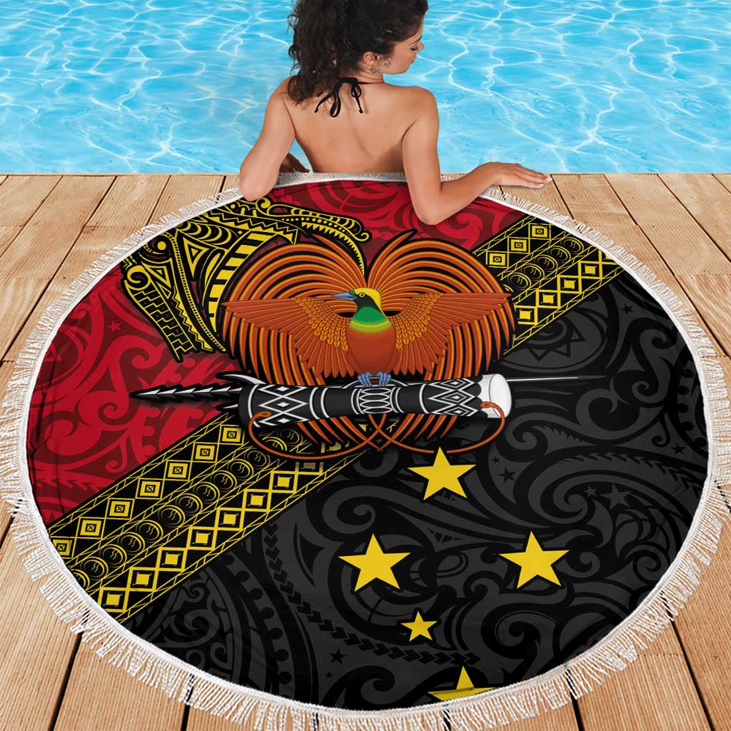Papua New Guinea Goroka Show Beach Blanket Bird-of-paradise and Melanesian Tattoo Pattern LT03 - Polynesian Pride