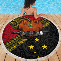 Papua New Guinea Goroka Show Beach Blanket Bird-of-paradise and Melanesian Tattoo Pattern LT03 - Polynesian Pride