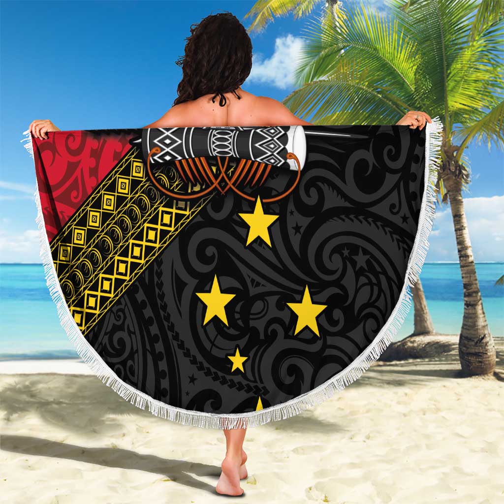 Papua New Guinea Goroka Show Beach Blanket Bird-of-paradise and Melanesian Tattoo Pattern LT03 - Polynesian Pride