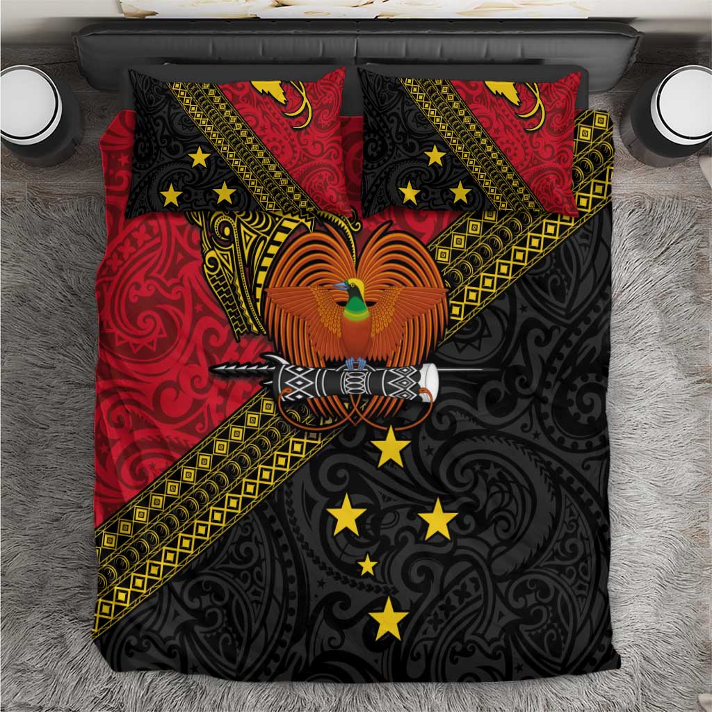 Papua new Guinea Goroka Show Bedding Set Bird-of-paradise and Melanesian Tattoo Pattern