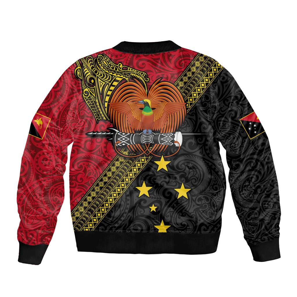 Papua new Guinea Goroka Show Bomber Jacket Bird-of-paradise and Melanesian Tattoo Pattern