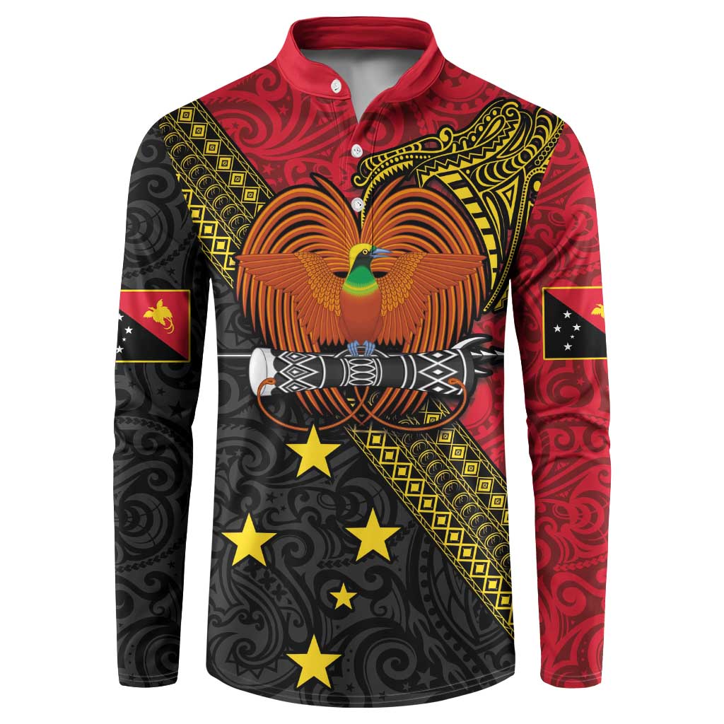 Papua New Guinea Goroka Show Button Sweatshirt Bird-of-paradise and Melanesian Tattoo Pattern LT03 Red - Polynesian Pride
