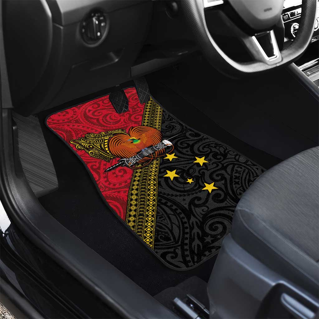 Papua New Guinea Goroka Show Car Mats Bird-of-paradise and Melanesian Tattoo Pattern LT03 - Polynesian Pride