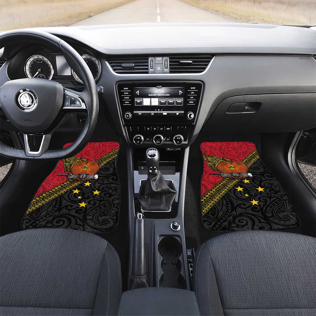 Papua New Guinea Goroka Show Car Mats Bird-of-paradise and Melanesian Tattoo Pattern LT03 Set 2pcs - Front Red - Polynesian Pride