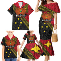 Papua new Guinea Goroka Show Family Matching Mermaid Dress and Hawaiian Shirt Bird-of-paradise and Melanesian Tattoo Pattern