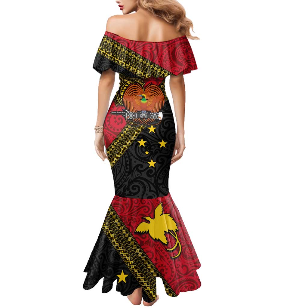 Papua new Guinea Goroka Show Family Matching Mermaid Dress and Hawaiian Shirt Bird-of-paradise and Melanesian Tattoo Pattern