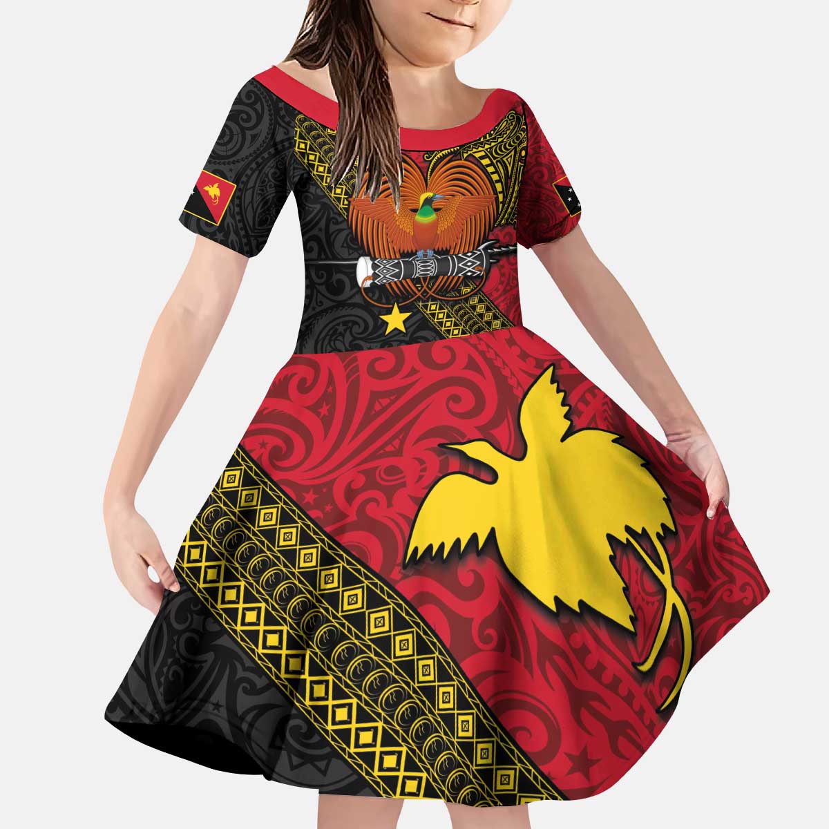 Papua new Guinea Goroka Show Family Matching Puletasi and Hawaiian Shirt Bird-of-paradise and Melanesian Tattoo Pattern