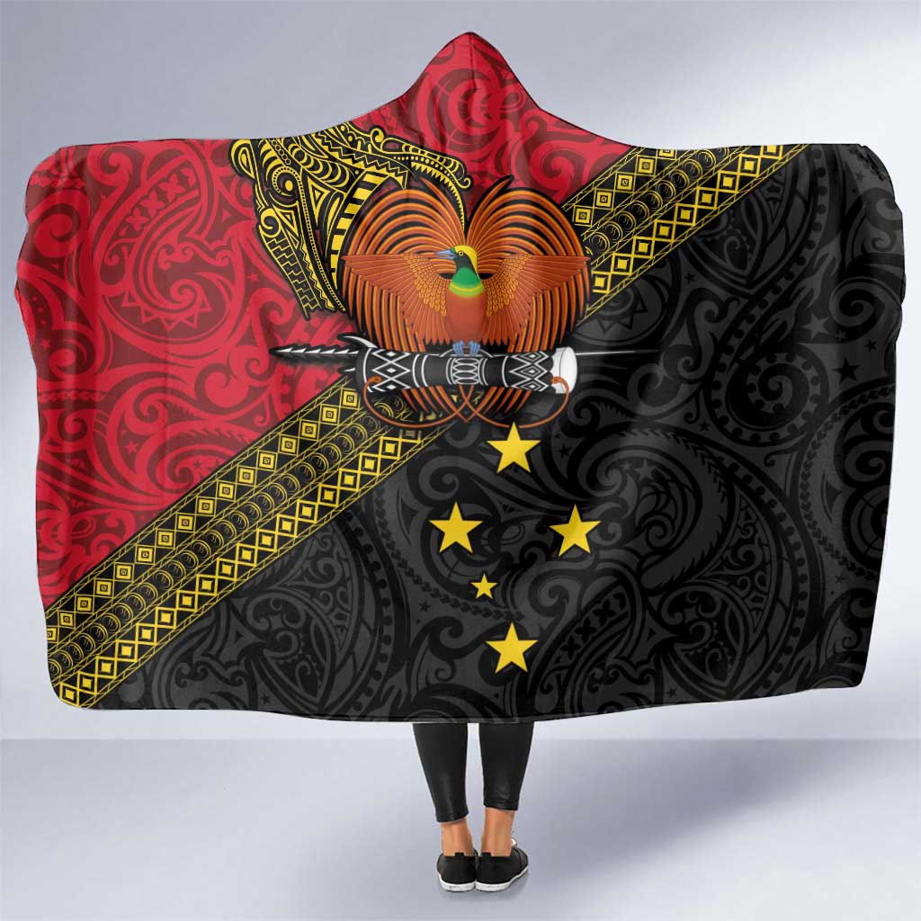 Papua New Guinea Goroka Show Hooded Blanket Bird-of-paradise and Melanesian Tattoo Pattern LT03 One Size Red - Polynesian Pride