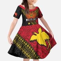 Papua new Guinea Goroka Show Kid Short Sleeve Dress Bird-of-paradise and Melanesian Tattoo Pattern