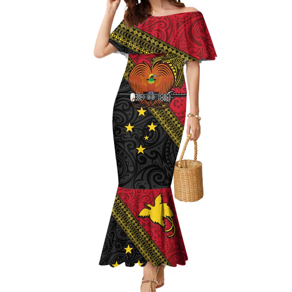 Papua new Guinea Goroka Show Mermaid Dress Bird-of-paradise and Melanesian Tattoo Pattern