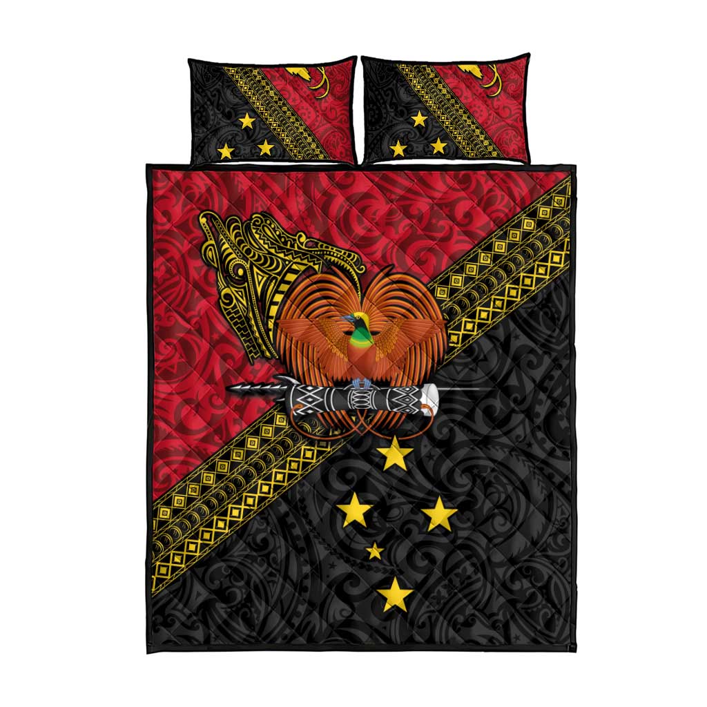 Papua New Guinea Goroka Show Quilt Bed Set Bird-of-paradise and Melanesian Tattoo Pattern LT03 - Polynesian Pride