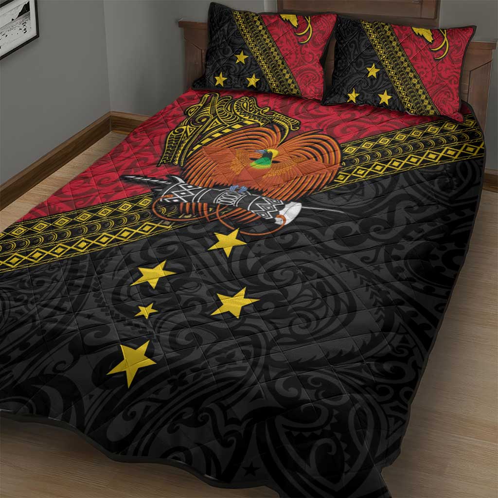 Papua New Guinea Goroka Show Quilt Bed Set Bird-of-paradise and Melanesian Tattoo Pattern LT03 - Polynesian Pride