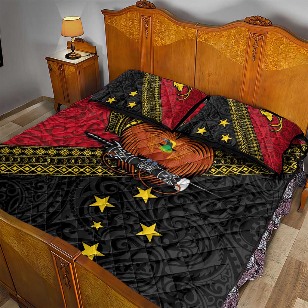 Papua New Guinea Goroka Show Quilt Bed Set Bird-of-paradise and Melanesian Tattoo Pattern LT03 - Polynesian Pride