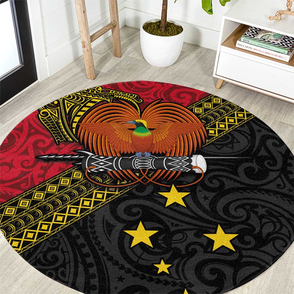 Papua new Guinea Goroka Show Round Carpet Bird-of-paradise and Melanesian Tattoo Pattern