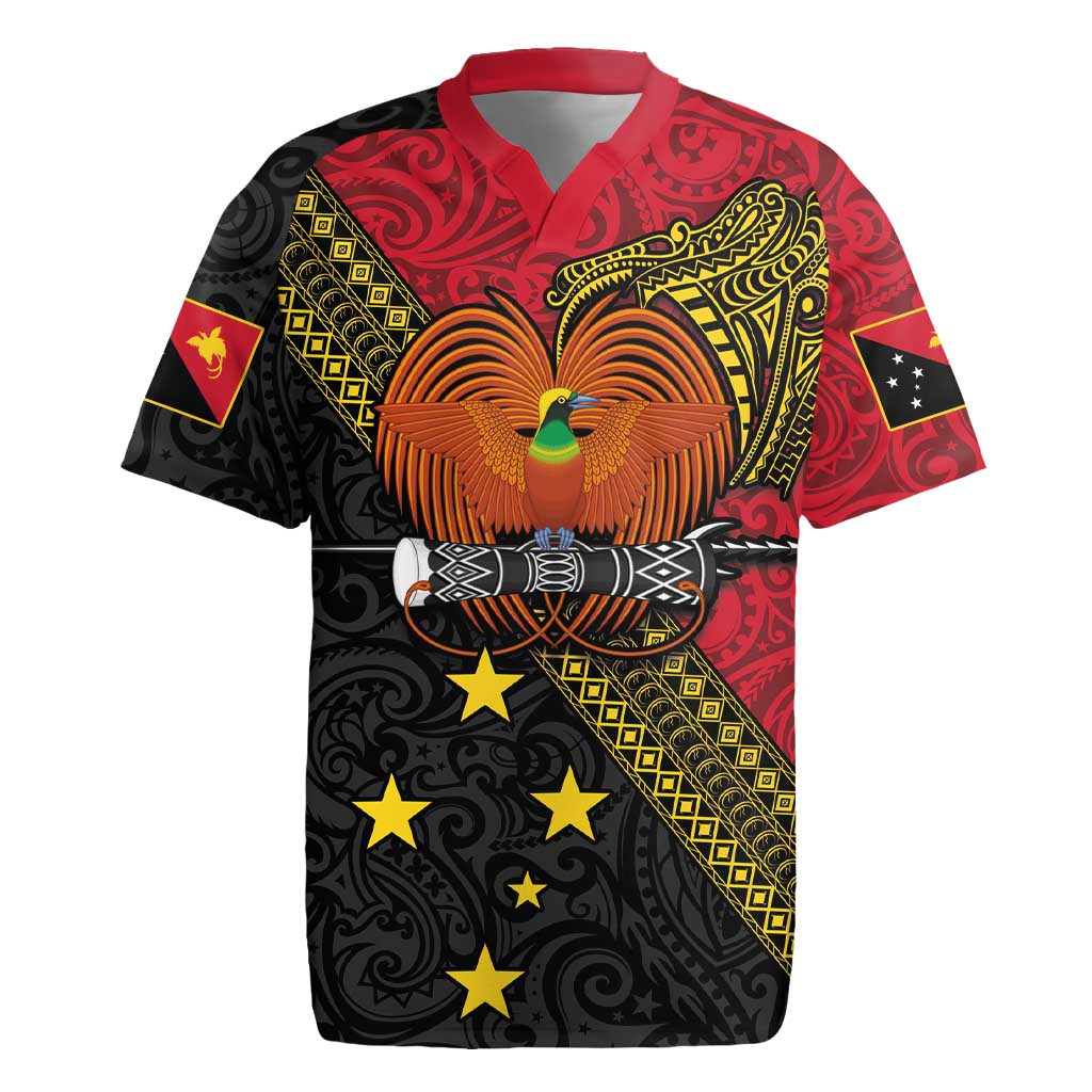 Papua new Guinea Goroka Show Rugby Jersey Bird-of-paradise and Melanesian Tattoo Pattern