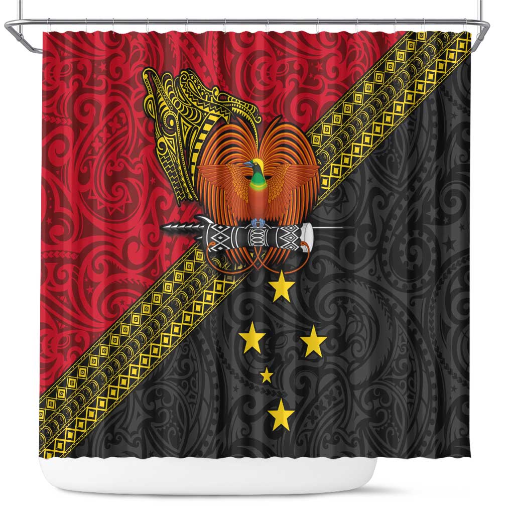 Papua new Guinea Goroka Show Shower Curtain Bird-of-paradise and Melanesian Tattoo Pattern