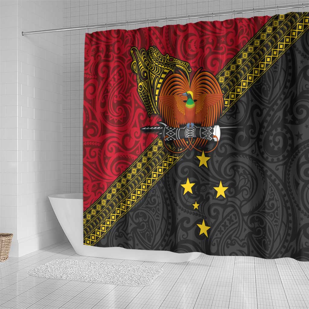 Papua new Guinea Goroka Show Shower Curtain Bird-of-paradise and Melanesian Tattoo Pattern