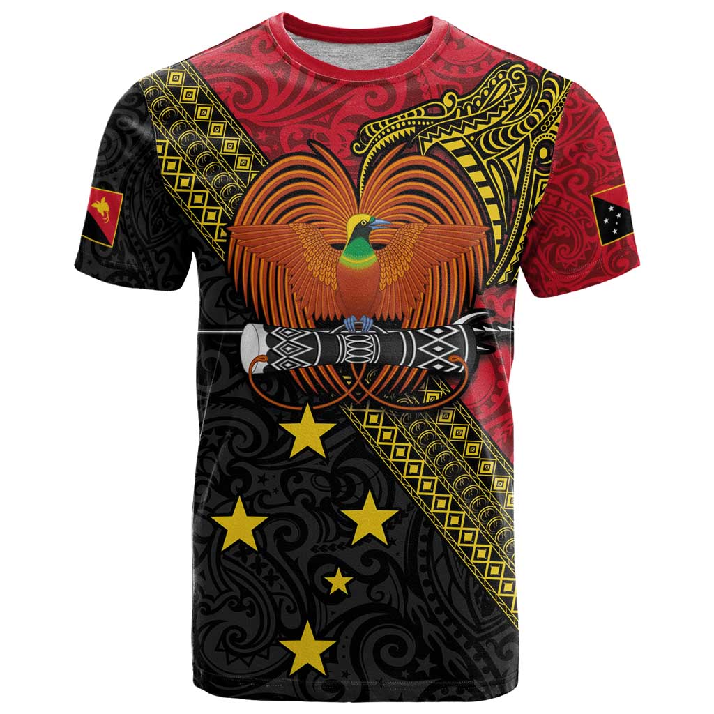 Papua new Guinea Goroka Show T Shirt Bird-of-paradise and Melanesian Tattoo Pattern