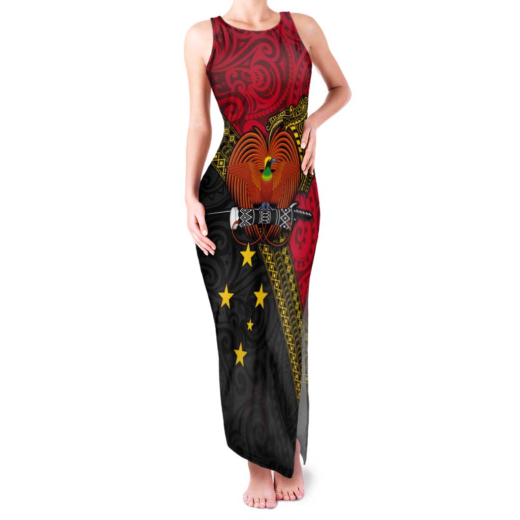 Papua new Guinea Goroka Show Tank Maxi Dress Bird-of-paradise and Melanesian Tattoo Pattern