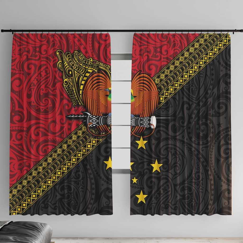 Papua New Guinea Goroka Show Window Curtain Bird-of-paradise and Melanesian Tattoo Pattern LT03 With Hooks Red - Polynesian Pride