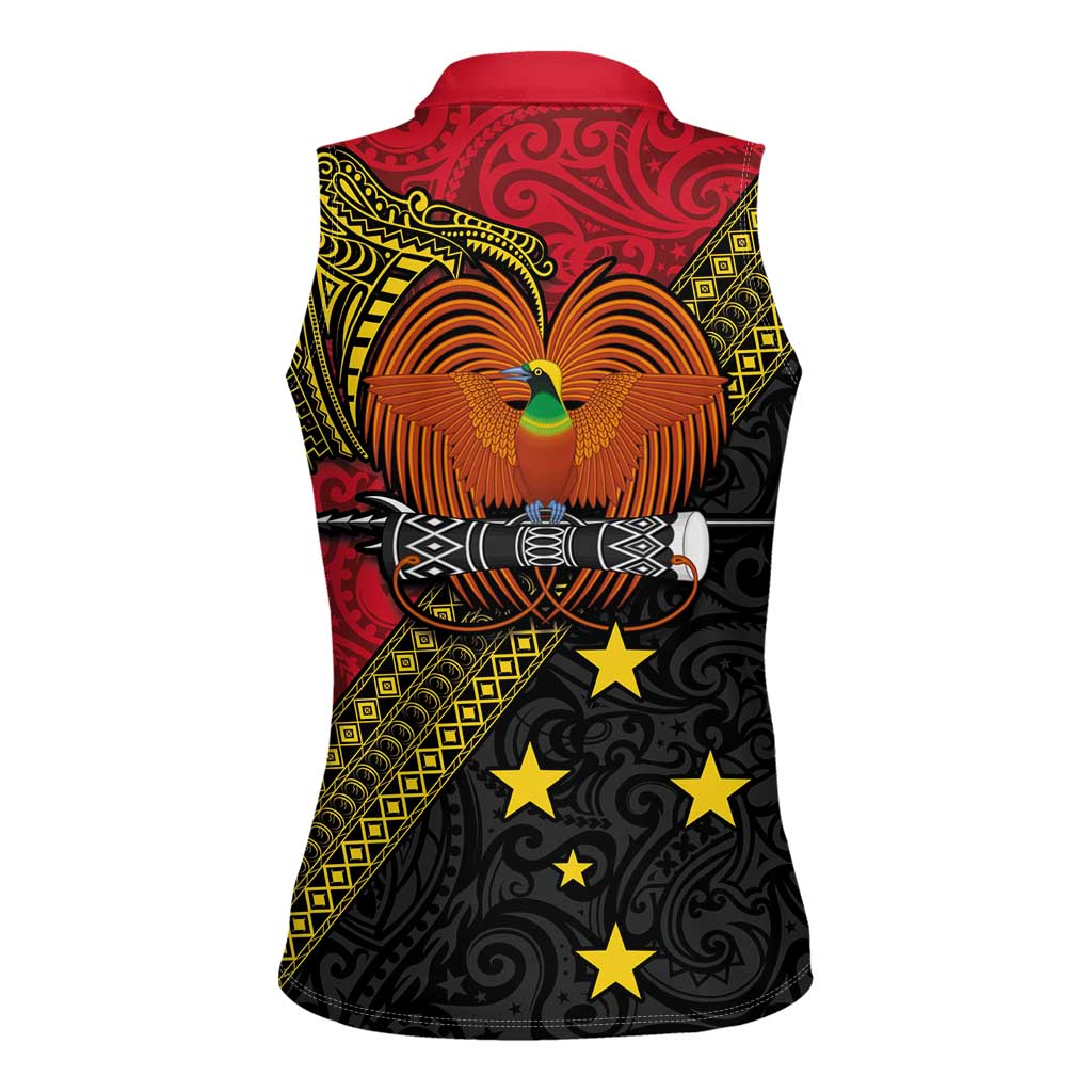 Papua new Guinea Goroka Show Women Sleeveless Polo Shirt Bird-of-paradise and Melanesian Tattoo Pattern