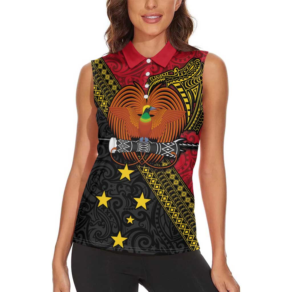 Papua new Guinea Goroka Show Women Sleeveless Polo Shirt Bird-of-paradise and Melanesian Tattoo Pattern